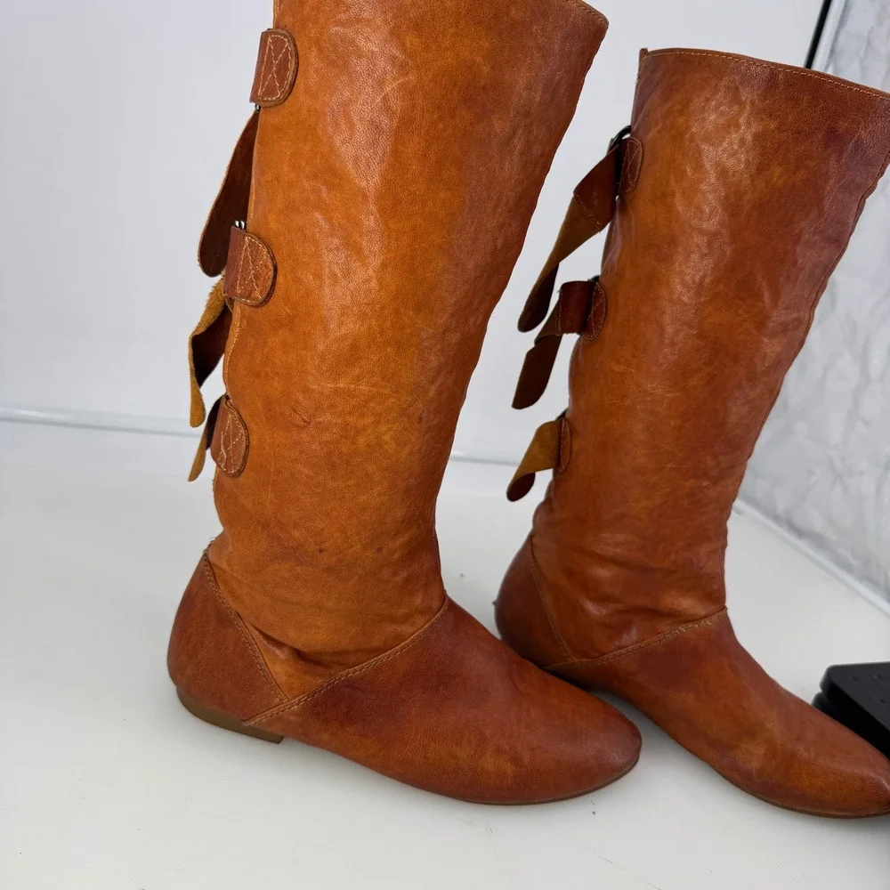 Rare Jeffrey Campbell Snake Leather Tall Boots Women 6 Cognac D Ring Western